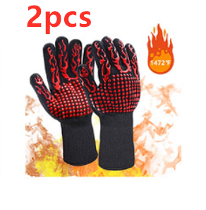 High Temperature And Fireproof Barbecue Household Baking Gloves - Color: Red torch2pcs