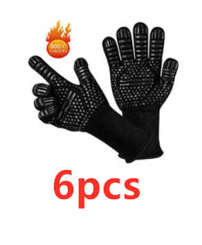 High Temperature And Fireproof Barbecue Household Baking Gloves - Color: Black equal sign6pcs