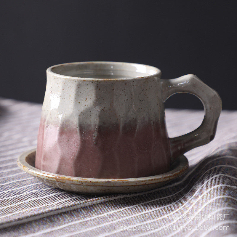 Color: Red, style: Coffee cup and saucer - Japanese Retro Ceramic Coffee Cup And Saucer Set Creative Souvenir Cup Afternoon Tea Mug Stoneware Coffee Cup