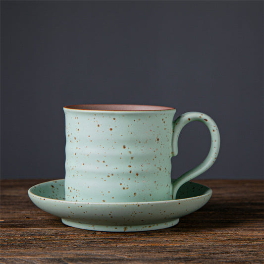 Color: Light Green, style: A cup and a saucer - Japanese Retro Ceramic Coffee Cup And Saucer Set Creative Souvenir Cup Afternoon Tea Mug Stoneware Coffee Cup