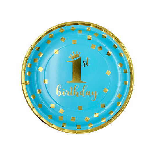 Color: 9style - Bronzing Paper Plate Tissue First Birthday Party Set