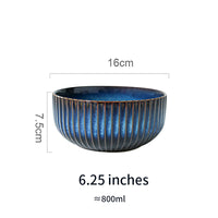 Color: Striped bowl, Size: 6.25inch - Kiln Turned Blue Ceramic Tableware Noodle Bowl