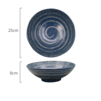 Color: Blue, Size: 10inches - Japanese-Style Creative Ceramic Home Restaurant With Retro Ribbed Ramen