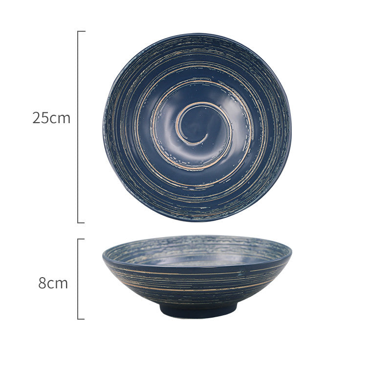 Color: Blue, Size: 10inches - Japanese-Style Creative Ceramic Home Restaurant With Retro Ribbed Ramen