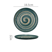 Color: Green, Size: 7inches - Japanese Hand-Painted Creative Ceramic Household Dessert Plate Fruit Plate