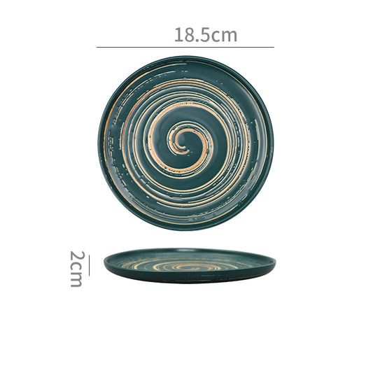 Color: Green, Size: 7inches - Japanese Hand-Painted Creative Ceramic Household Dessert Plate Fruit Plate
