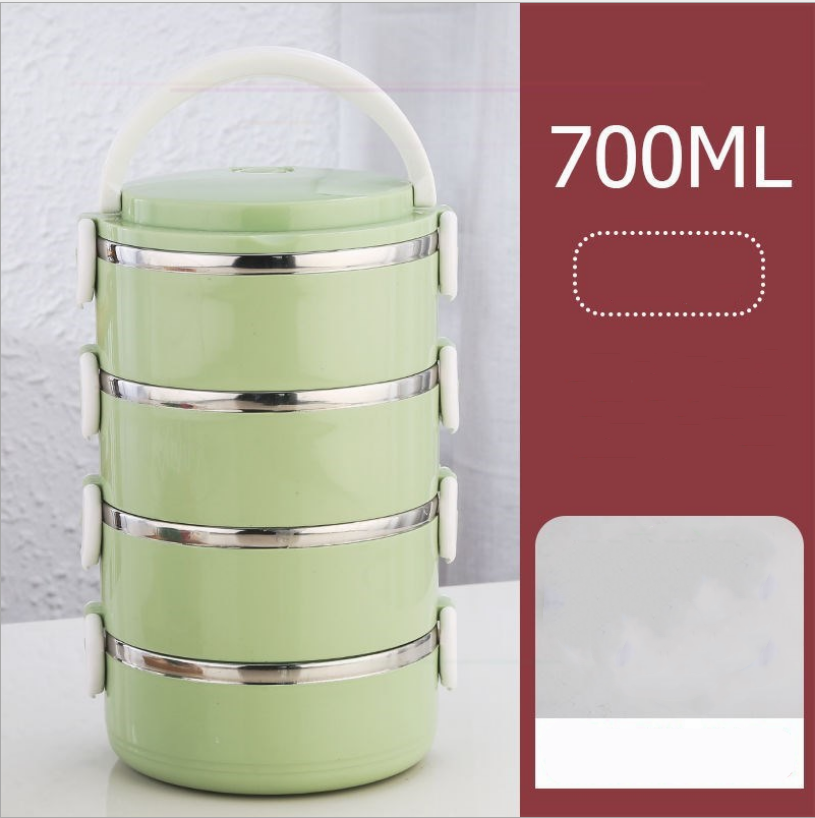 Color: Green, style: 4layer - Cute Japanese Lunch Box For Kids School Portable Food Container Stainless Steel
