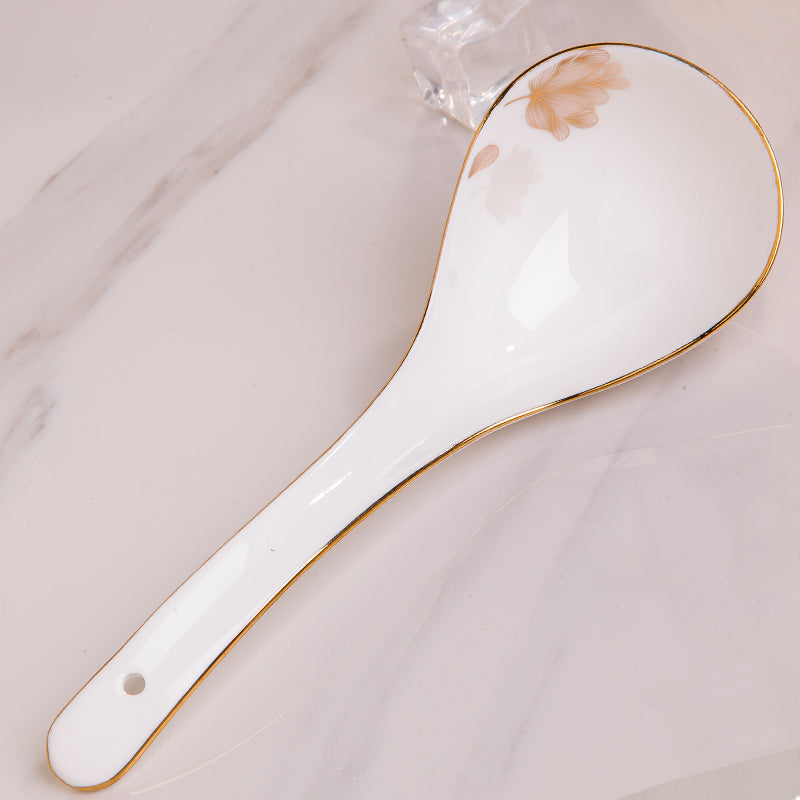 style: G - Tableware Set Large Soup Spoon Ceramic Large Soup Long Handle
