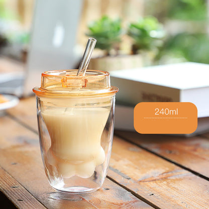 Double-layer Insulated Cat's Claw Coffee Cup Portable Handy Plastic Water Cup