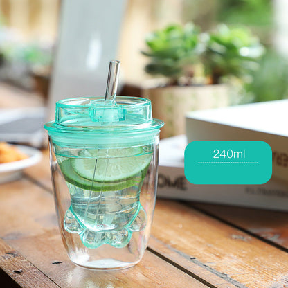 Double-layer Insulated Cat's Claw Coffee Cup Portable Handy Plastic Water Cup
