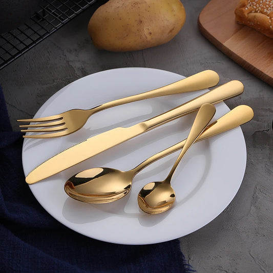 16/24Pcs Golden Cutlery Dishes Dinnerware Table Sets Tableware Stainless Steel Gold Flatware Fork Spoon Knife Set