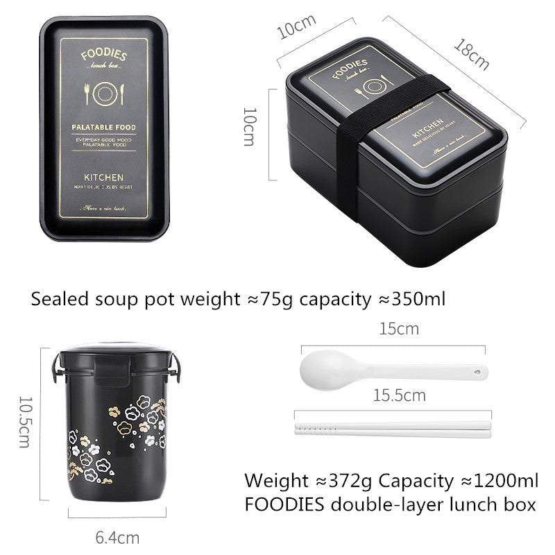 Style: FOODIES+Soup pot - Double-deck Japanese style box lunch box for adults
