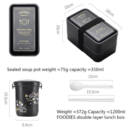 Style: FOODIES+Soup pot - Double-deck Japanese style box lunch box for adults