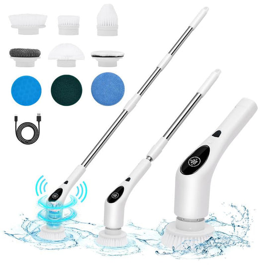 Electric Spin Scrubber - 2024 Advanced IPX7 Waterproof Bathroom Cleaning Brush with Extended Handle, Three Speed Settings, and Interchangeable Heads for Tub, Shower, and Tile Floor Maintenance