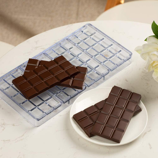 Pastry Tek 10.8 x 5.3 Inch Chocolate Bar Mold - 1 Break-Apart Mold with 4 Cavities, Freezer-Safe Clear Polycarbonate, Ideal for Protein and Energy Bars, Food Grade
