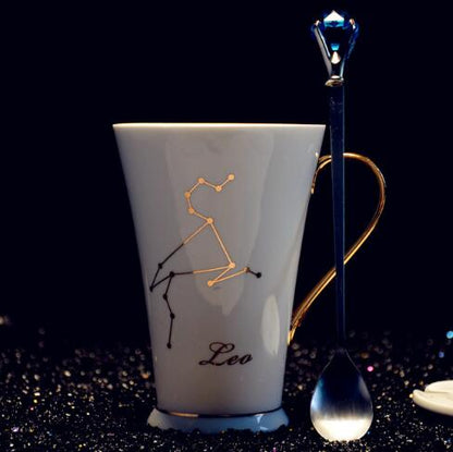 style: Gold handle Leo, Size: 390ML - Creative Constellation Porcelaine Tasse 390  En E Tasse De  Tasse   En Porcelaine Amant  Tasse De Valentine Jour Cadeau
