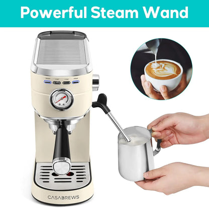 Espresso Maker with Milk Frother Steam Wand, Stainless Steel Espresso Coffee Machine
