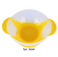 style: Bowl, Color: Yellow - Baby Tableware Dinnerware Suction Bowl With Temperature Sensing Spoon Baby Food Baby Feeding Bowls Dishes