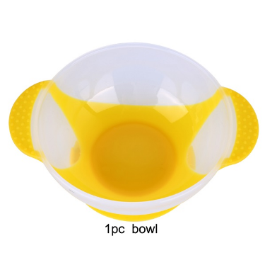 style: Bowl, Color: Yellow - Baby Tableware Dinnerware Suction Bowl With Temperature Sensing Spoon Baby Food Baby Feeding Bowls Dishes