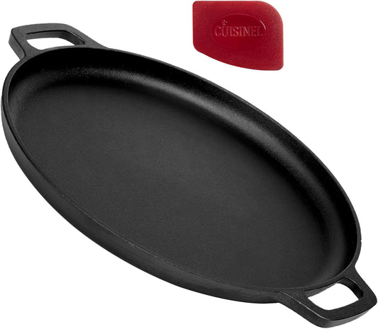 Cuisinel Pre-Seasoned 13.5 Inch Cast Iron Pizza and Baking Pan - Superior Heat Retention and Distribution for Stove, Oven, Grill, or Campfire Use