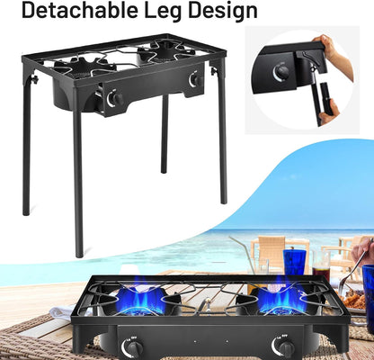 Giantex High-Pressure Outdoor Double Burner Stove - 150,000 BTU Portable Propane Grill for Camping & Picnics