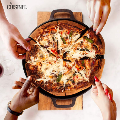 Cuisinel Pre-Seasoned 13.5 Inch Cast Iron Pizza and Baking Pan - Superior Heat Retention and Distribution for Stove, Oven, Grill, or Campfire Use