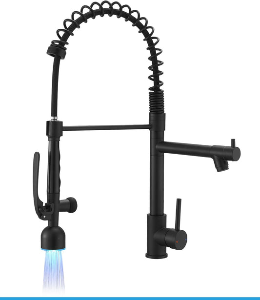 Black Kitchen Faucet with Pull down Sprayer,Commercial LED Kitchen Faucet,Single Handle Single Hole Kitchen Sink Faucet