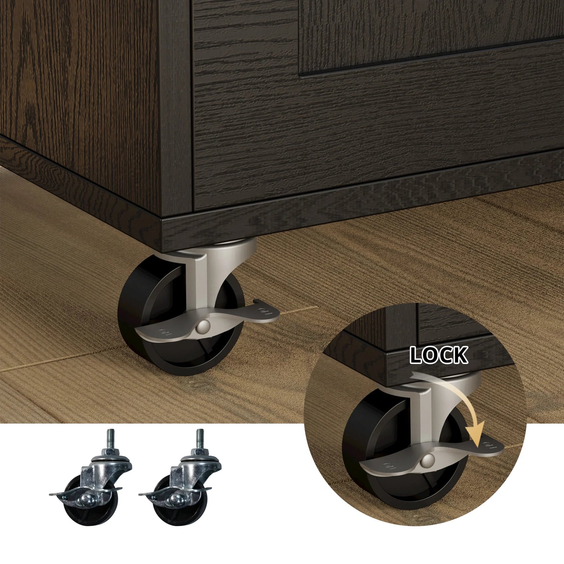 IRONCK Mobile Kitchen Island Cart with Storage Cabinet, Drawer, and 3 Spice Racks in Black