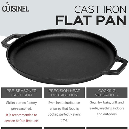 Cuisinel Pre-Seasoned 13.5 Inch Cast Iron Pizza and Baking Pan - Superior Heat Retention and Distribution for Stove, Oven, Grill, or Campfire Use
