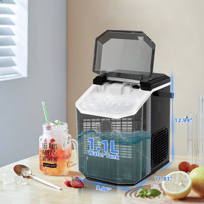 Auseo Nugget Ice Maker Countertop with Soft Chewable Pellet Ice, Portable Ice Machine with Handle, 35Lbs/24H, for Kitchen/Office/Party(Black)