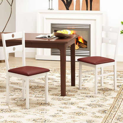 Wooden Dining Chairs Set of 4 Armless Kitchen Chairs with Hollowed Backrest-White