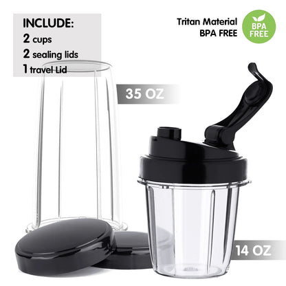 Hilax Personal Portable Blender for Shakes, Smoothies, and Food Preparation - 1200W Countertop Blender with 35oz and 14oz BPA-Free Bottles (Silver)