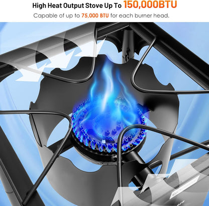 Giantex High-Pressure Outdoor Double Burner Stove - 150,000 BTU Portable Propane Grill for Camping & Picnics