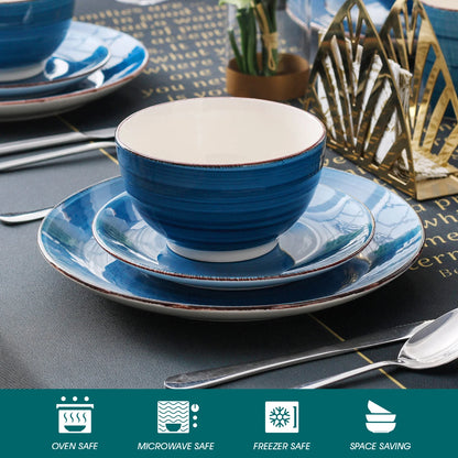 Vancasso, Series Bella, 32-Piece Stoneware Dinnerware Set, Blue Dinner Set, Service for 8