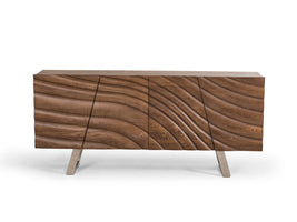 71" Natural Brown Solid Wood Sideboard with Four Doors