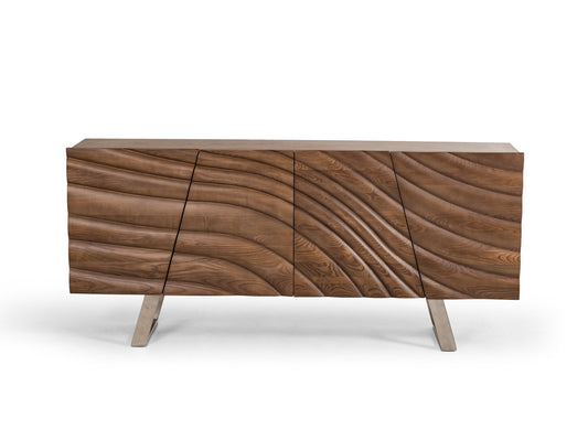 71" Natural Brown Solid Wood Sideboard with Four Doors