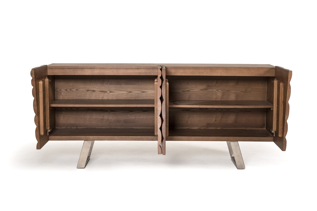 71" Natural Brown Solid Wood Sideboard with Four Doors