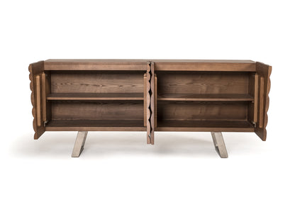 71" Natural Brown Solid Wood Sideboard with Four Doors