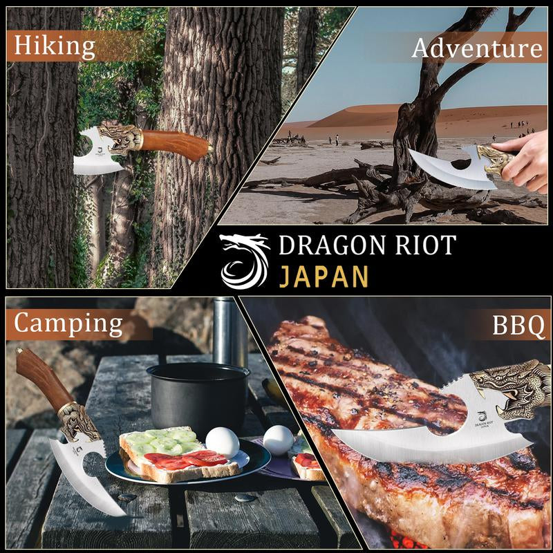 Black Friday DRAGON RIOT Viking Cleaver Knife Hand Forged Butcher Knife with Sheath – Perfect for Meat Cutting, BBQ, Camping, and Gifts for Men