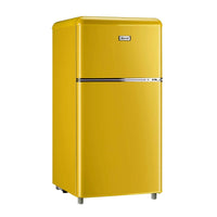 WANAI 3.2.Cu Ft Two Door Mini Fridge with Freezer, a Retro Look,(Yellow)