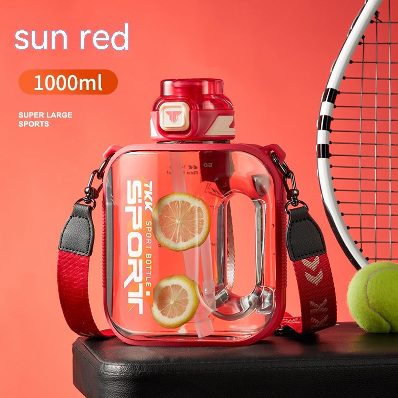 Color: Red, Capacity: 1000ml - Sports Large Water Bottle Large Capacity Outdoor Portable Barrels High Temperature Resistant