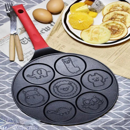 Cartoon Design Non-Stick Pancake and Egg Frying Pan, 7-Cavity Cookware for Gas and Induction Stoves, Ideal for Summer Cooking and Gifting