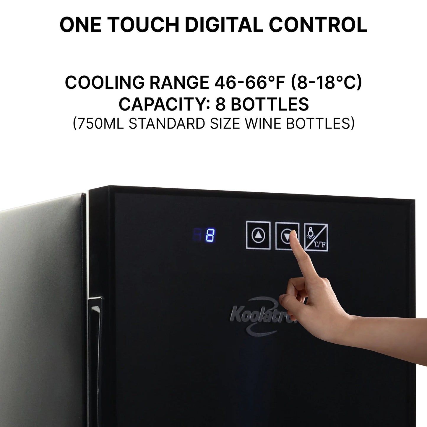 Koolatron 8-Bottle Thermoelectric Wine Cooler, 0.8 Cu Ft (23L), Freestanding Black Refrigerator for Red, White, and Sparkling Wines