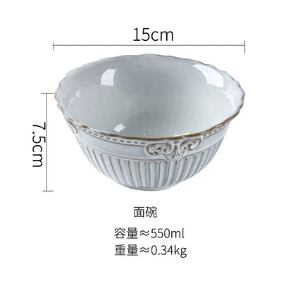 French Dinner Plates Set Luxury Tableware Bowl Set Household Retro Ceramic Dinnerware Bowl Plate Bowl Set Kitchen Supplies