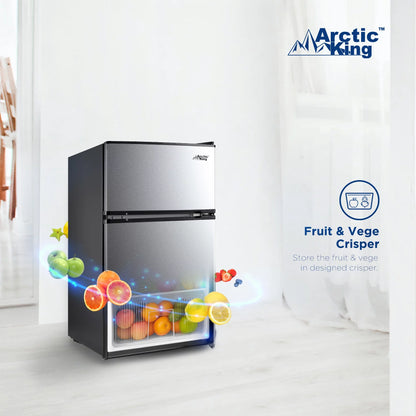 Arctic King 3.2 Cu Ft Two Door Mini Fridge with Freezer, Stainless Steel, E-Star
