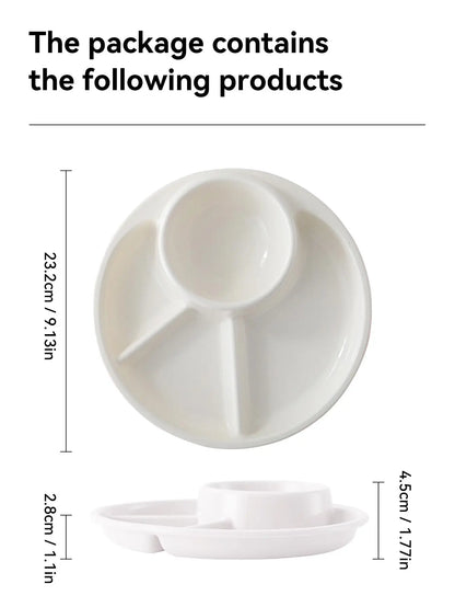 WORTHBUY Reusable Round Dinner Plate With Fork Spoon Kitchen Dinnerware Divided Plates For Adults Children Microwave Safe Dish