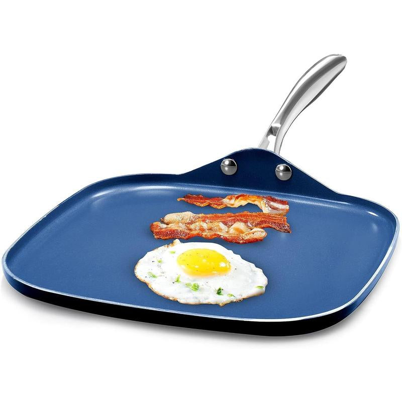 Blue Mini Nonstick Egg and Omelet Pan - 5.5” Single Serve Frying Pan with Diamond Infusion, Ideal for Eggs and Pancakes, Non-Toxic and Dishwasher Safe