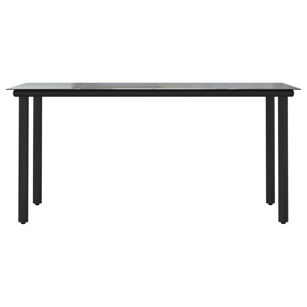 Patio Dining Table Black 63"x31.5"x29.1" Steel and Tempered Glass