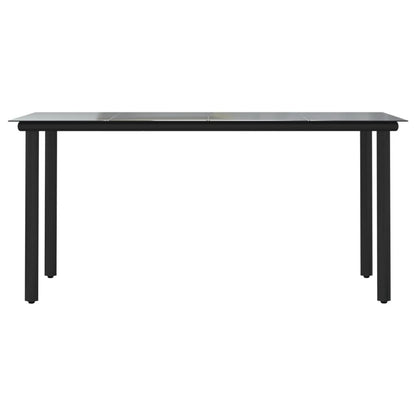 Patio Dining Table Black 63"x31.5"x29.1" Steel and Tempered Glass