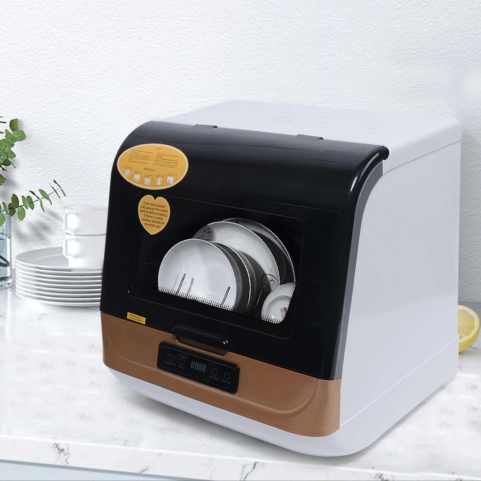Miumaeov Portable Countertop Dishwasher 4 Washing Programs Display Automatic Dishwashing